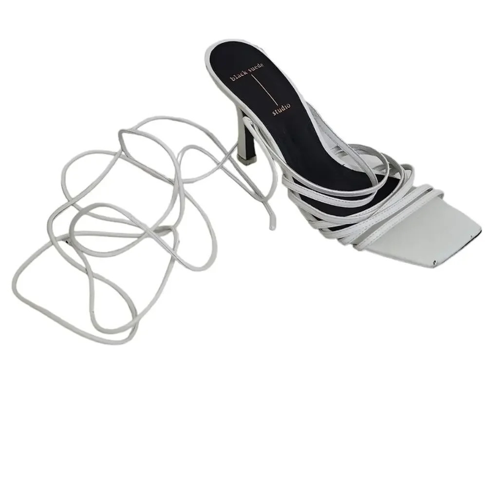 Black Suede Studio Leandra Womens Heels Stiletto White Leather